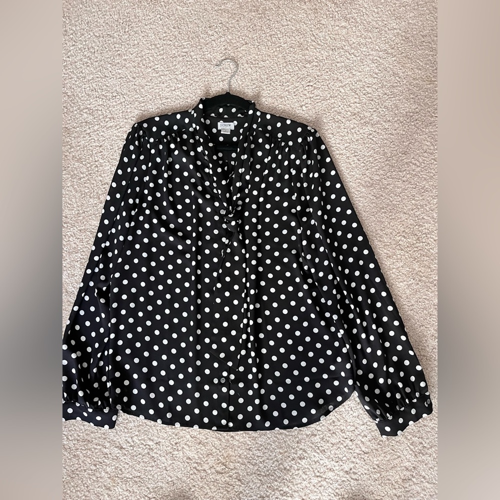 J. Crew Black and White Polka Dot Sz Large Blouse